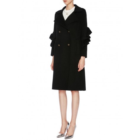 L242 Custom Made to order Wool Blend Double-Breasted Ruffle Casual Overcoat Coat Regular Size XS S M L XL & Plus size 1x-10x (SZ16-52)